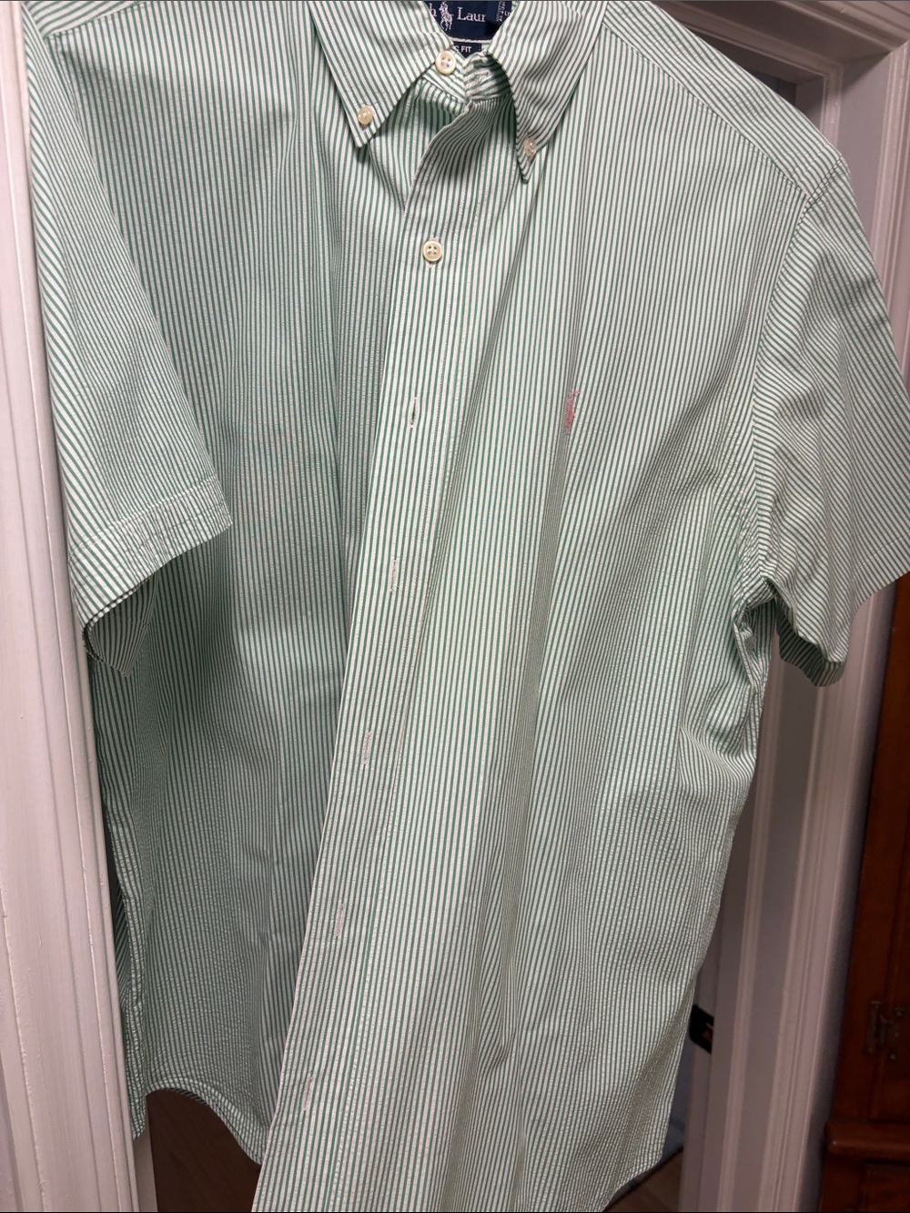 Polo by Ralph Lauren Light Green and White Stripe Button-Down Shirt